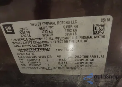 2016 Chevrolet Silverado 1500 1Lt z USA, uszkodzony, nr VIN 1GCVKREC8GZ306957